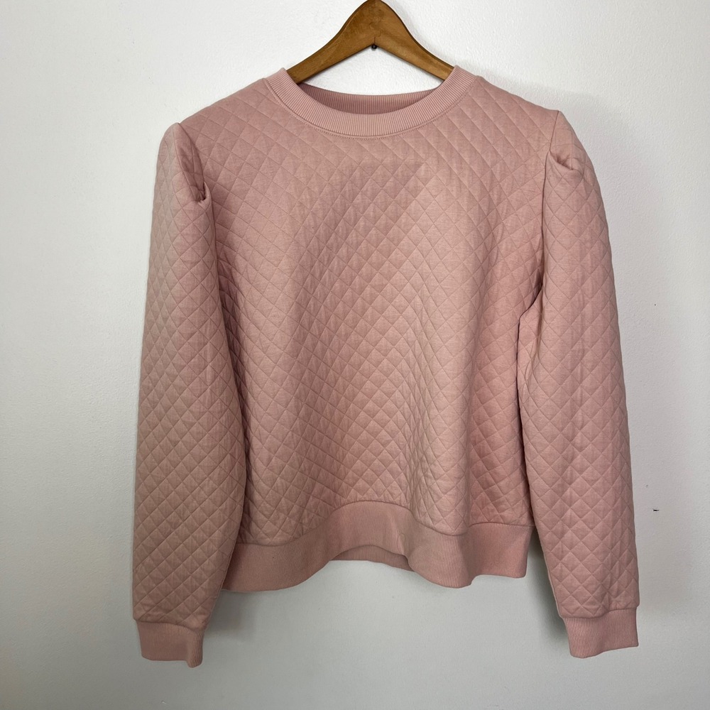 Walter Hagen Pink‎ Quilted Puff Sleeve Crewneck Sweatshirt Womens Large